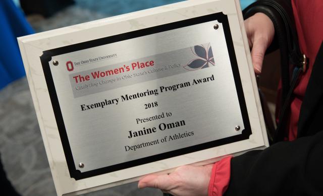 Award plaque for Janine Oman