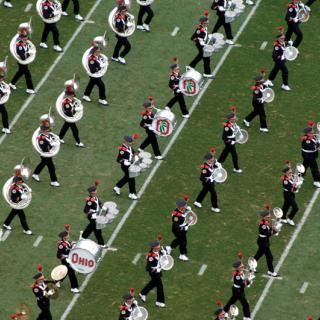 OSU Marching Band on the field from above